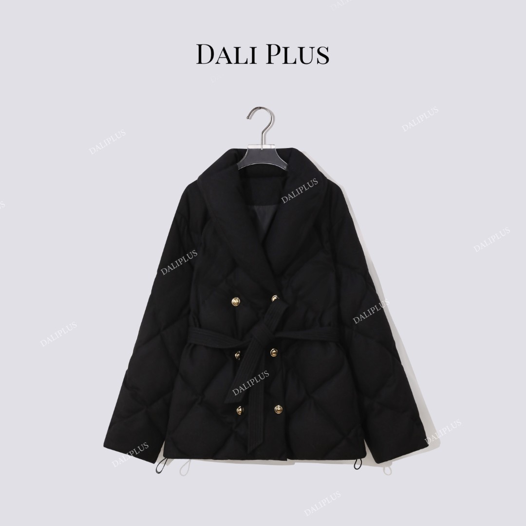DALI PLUS95白鹅绒羊毛呢子鹅绒服”黑金立领收腰羽绒服-D5ST1509