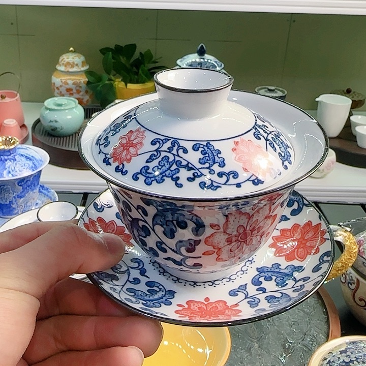 青花瓷器茶具套装旅行套装 茶叶罐玻璃杯等