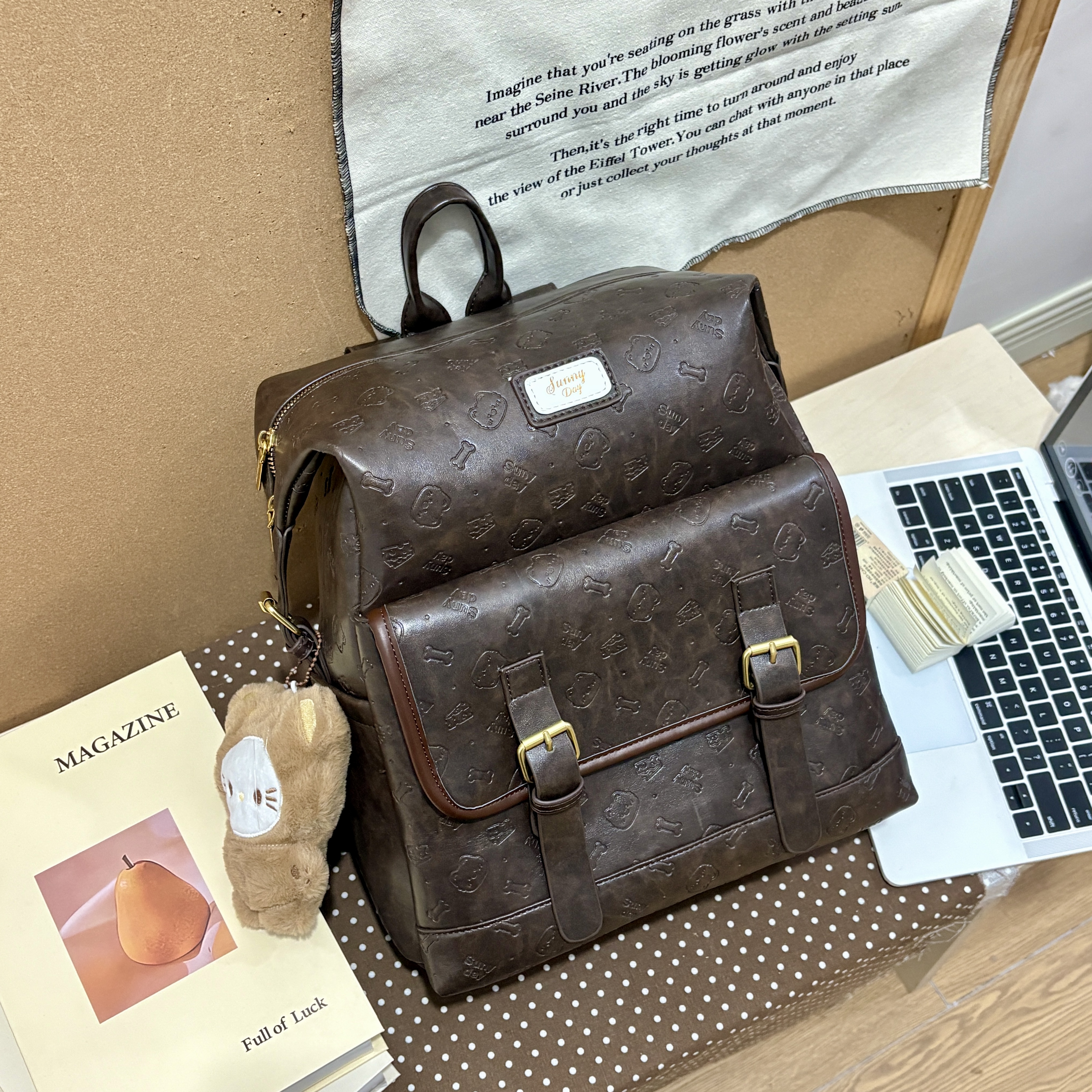 JuanJuan自制学院风日系压印小众原创超大容量双肩包e084