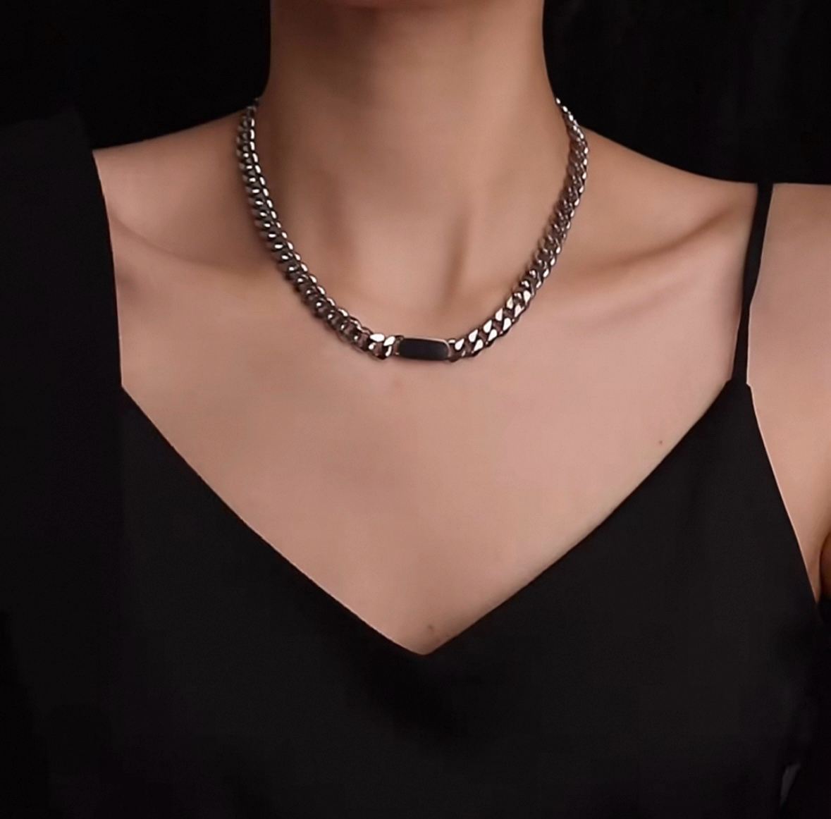 钛钢项链 高级感冷淡风古巴锁骨链