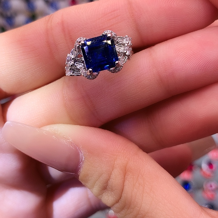 蓝宝石戒指银S925镶嵌