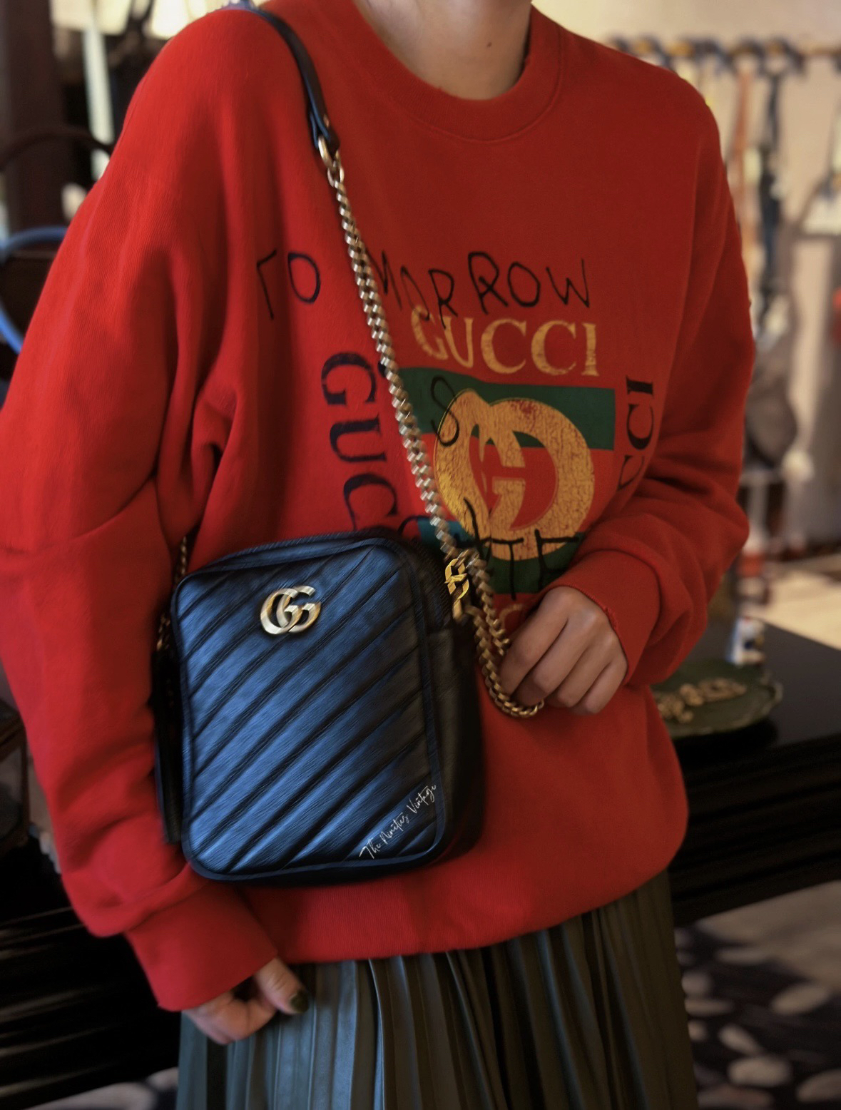 95新 GUCCI/古驰 古驰红色卫衣 xs码