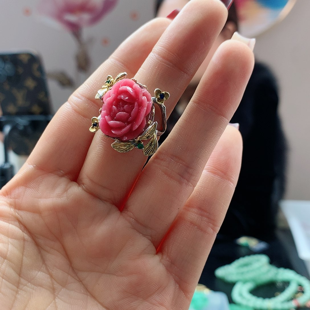 【闪购商品】蔷薇辉石戒指银S925镶嵌，