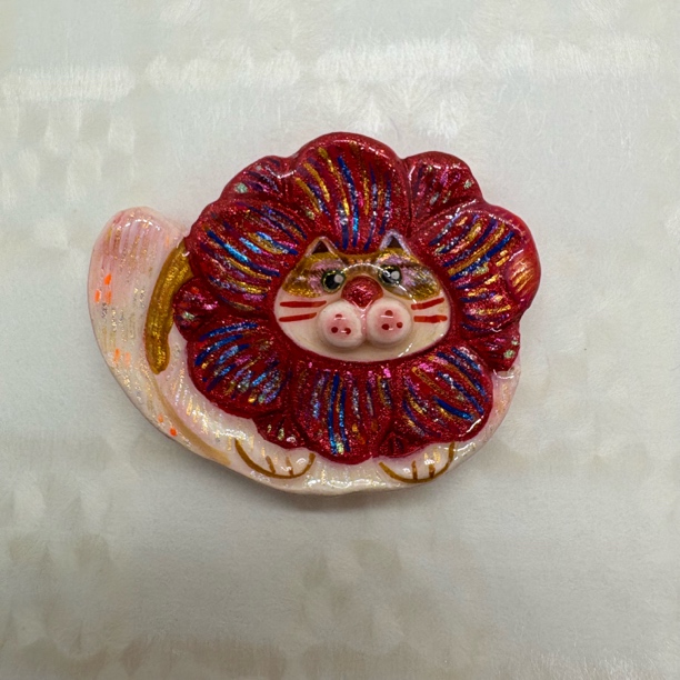 纯手工手绘石塑粘土冰箱贴《秋英小花猫》