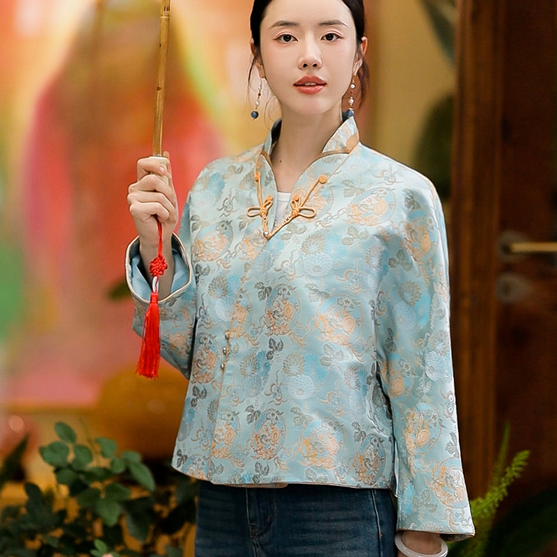 复古日记“龙宝栖菊”宋锦团龙杂宝菊纹花瓣领设计感外套25GW853