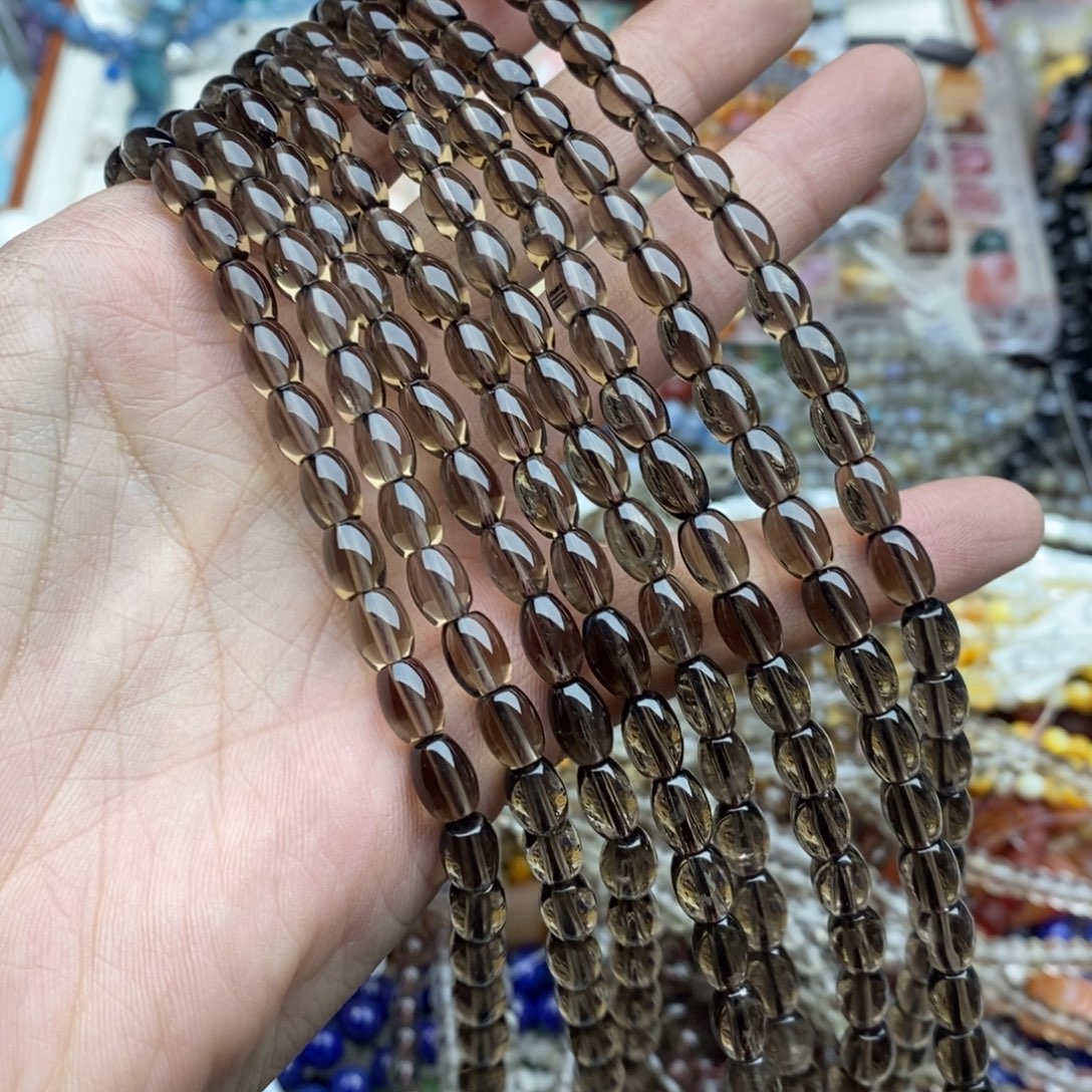 玛瑙/玉髓未镶嵌珠宝半成品一条纯天然净体茶晶米珠6×8