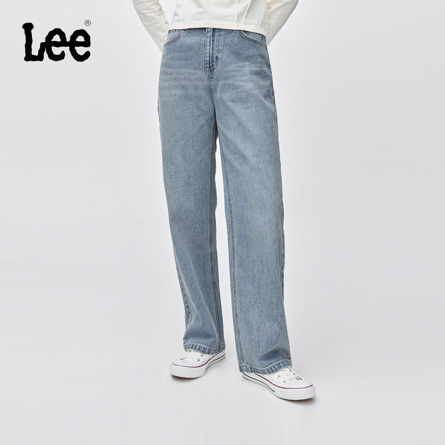Lee25早秋新品429标准中腰直脚五袋款复古浅蓝色女牛仔裤潮A08868