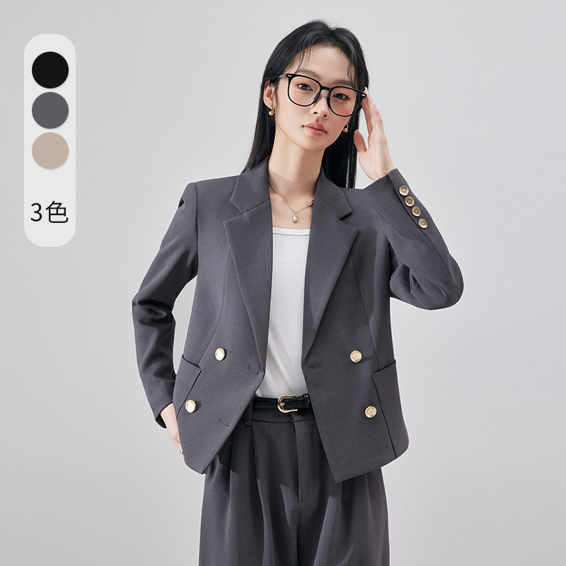 黑色西装外套女小个子女士职业面试西服高级大学生短款百褶裙套装