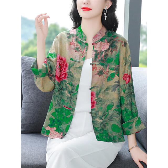 香云纱新中式改良盘扣上衣女春夏新款妈妈国风立领唐装薄外套大码