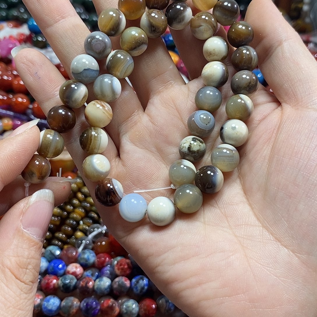 玛瑙/玉髓未镶嵌珠宝半成品蓝咖玛瑙一条卡10mm