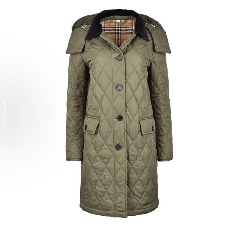 未使用 BURBERRY/博柏利 军绿色可拆帽翻领长袖棉服休闲外套