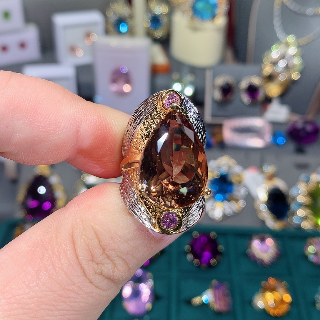 托帕石戒指银S925镶嵌戒指