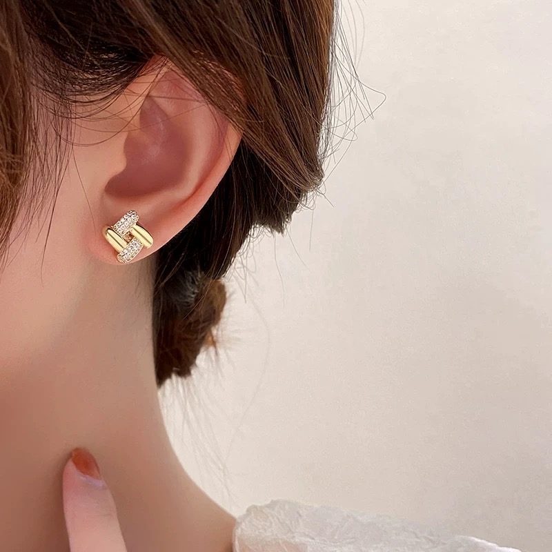 铜合金耳饰 轻奢高级感菱形几何耳环小众设计ins潮耳钉K434