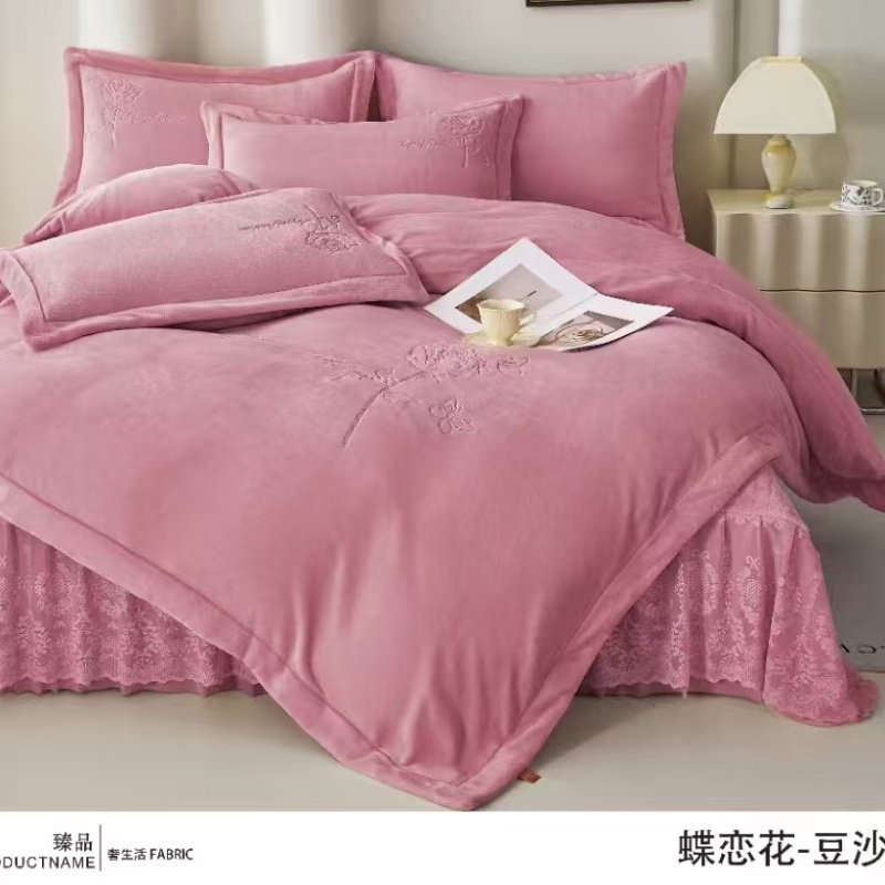 【蝶恋花】铂金绒 床单床裙款床盖四件套 高端床上用品 床上四件套