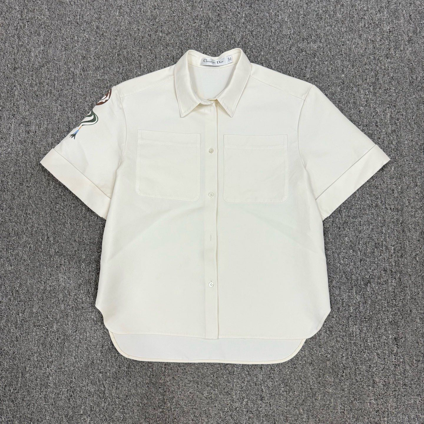 99新 DIOR/迪奥 15719729  迪奥 白色花卉印花短袖衬衫 38码99新