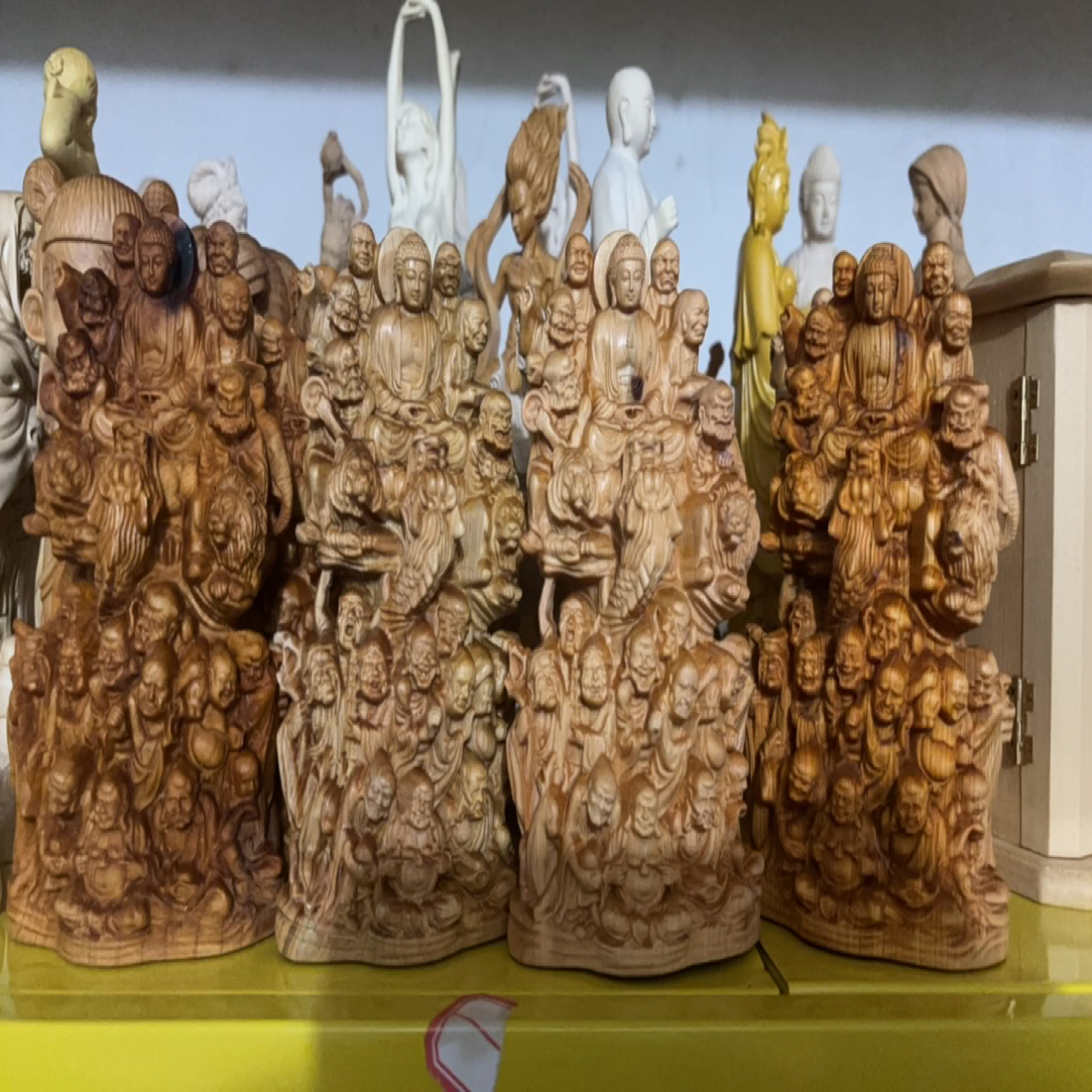 崖柏瑕疵十八罗汉拜如来摆件家居玄关摆件瑕疵