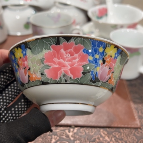 醴陵高温瓷釉下手绘12厘米四个迎****福