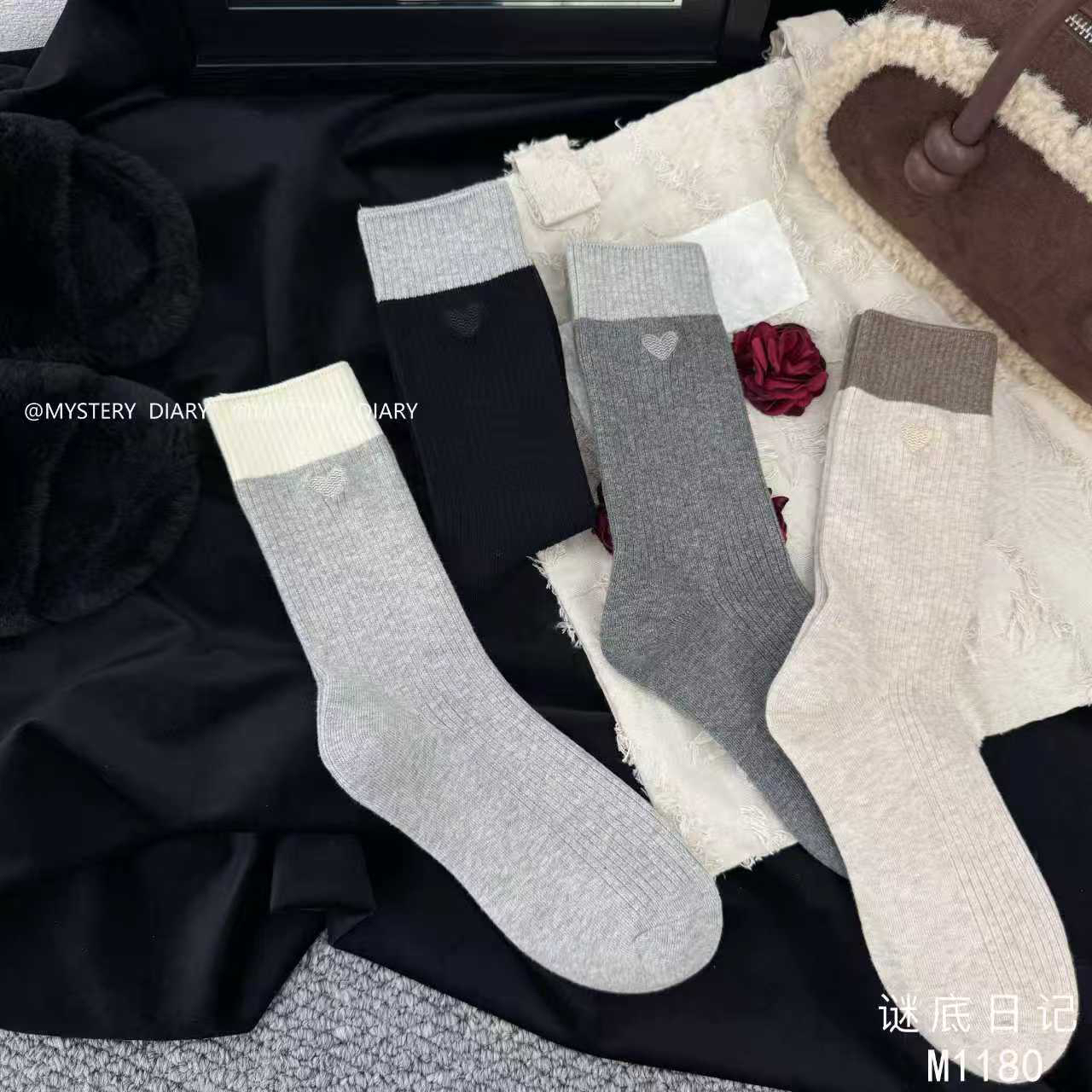 DW女秋冬新款ins风百搭中筒保暖舒适堆堆袜 五双装 