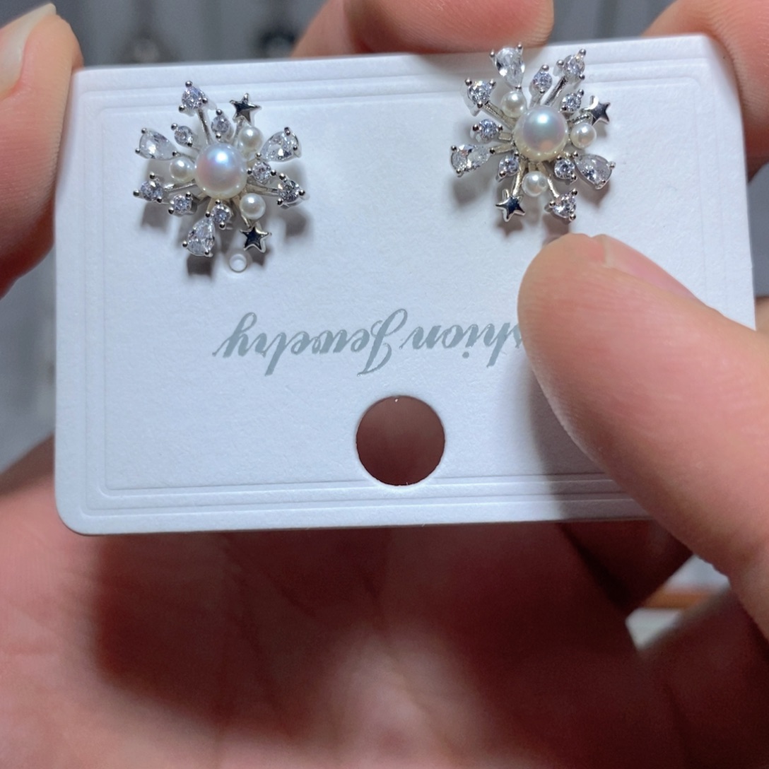 耳饰银S925镶嵌淡水珍珠