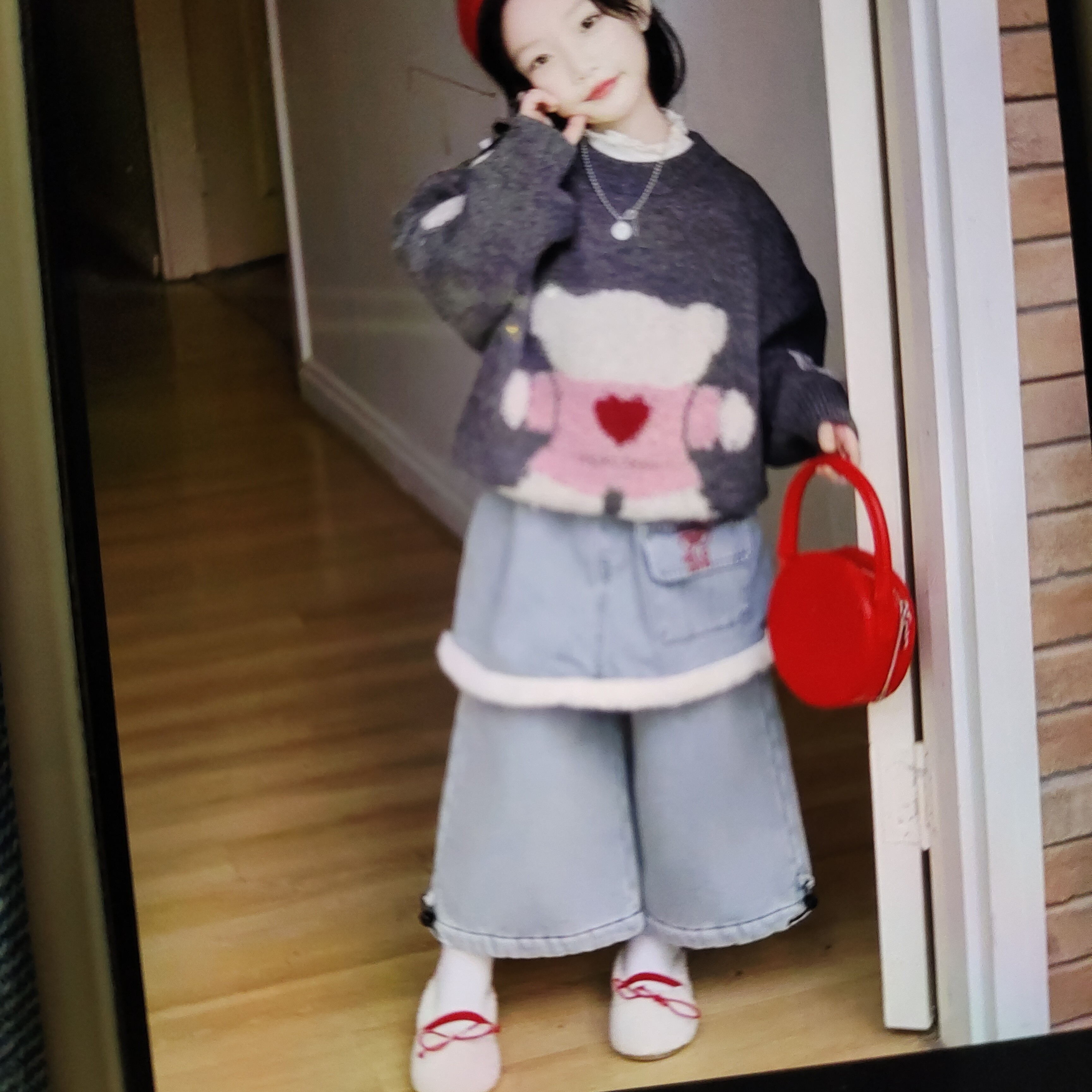 女童p帘牛仔裤加绒毛边裙裤
