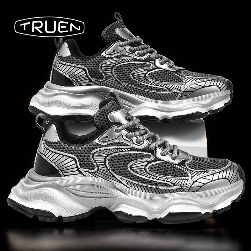 真恩老爹潮鞋男女情侣增高机能风炸街运动巴黎风厚底复古银色百搭