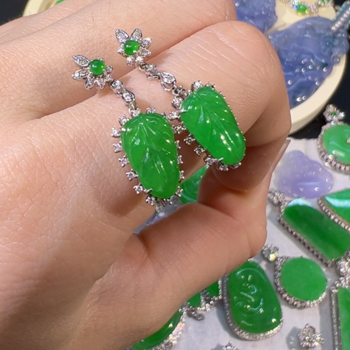 【闪购商品】翡翠颈饰18K金镶嵌缅甸翡翠耳坠