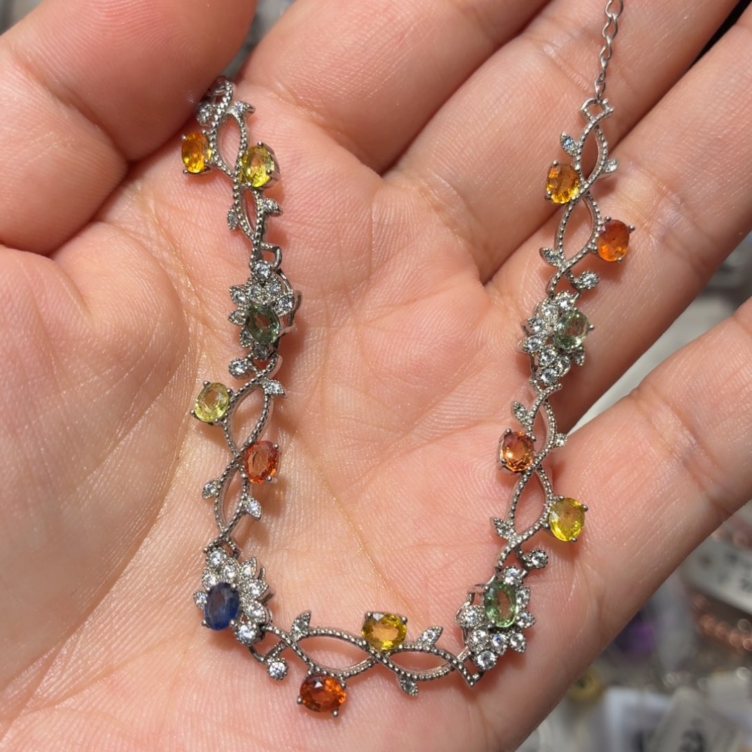 颈饰彩色蓝宝石银S925镶嵌国首质检