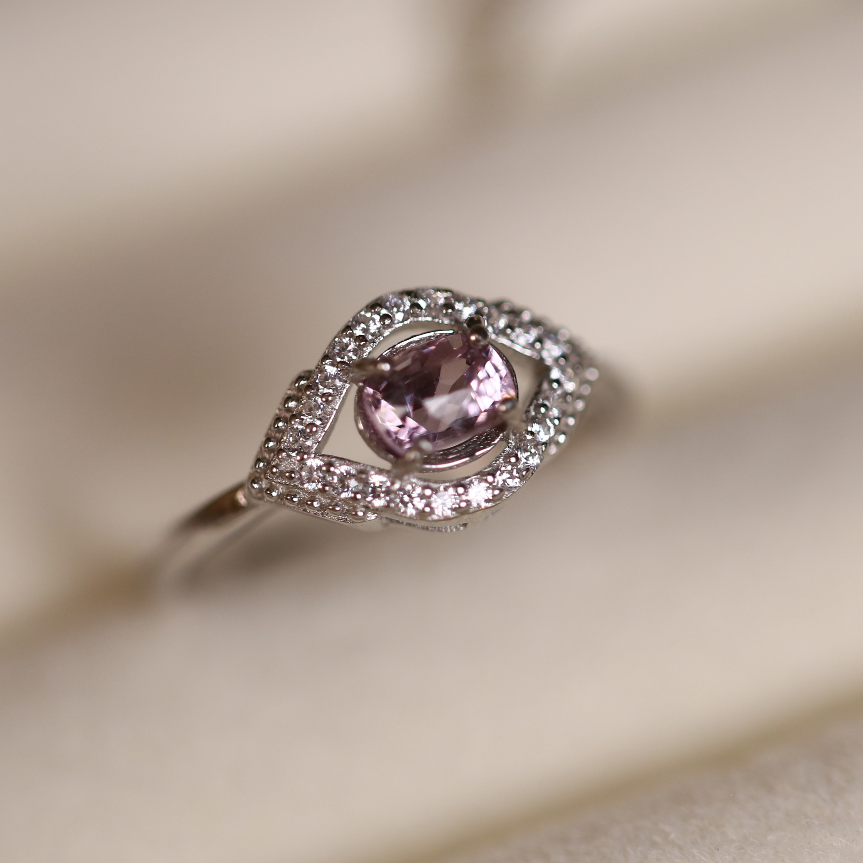 天然尖晶石戒指925银原创设计欧美指环手饰满钻首饰紫色精致奢华