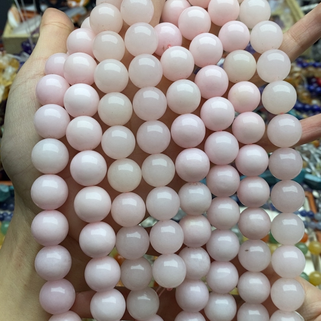 玛瑙/玉髓未镶嵌珠宝半成品一条粉玉髓圆珠优化14mm