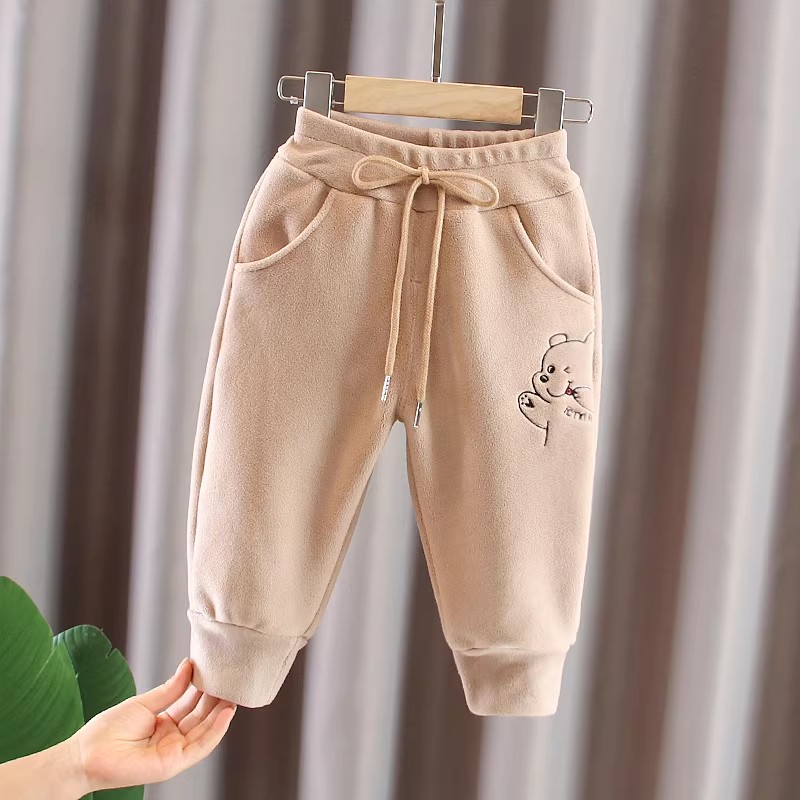 清宝宝加绒裤子男童一体绒秋冬小童冬装保暖宝宝双面绒卫裤潮