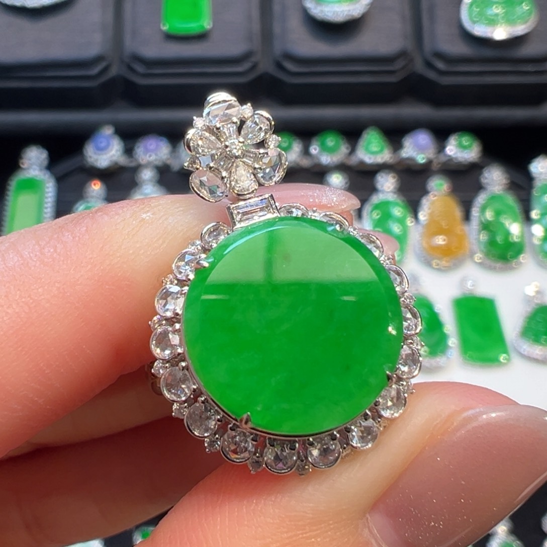 翡翠吊坠(不含链)18K金镶嵌收到货48小时鉴赏期