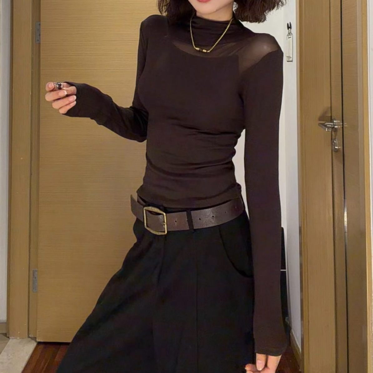 【现货+运补3-5元】秋冬网纱【加绒锁温】修身显瘦打底衫T恤气质百搭