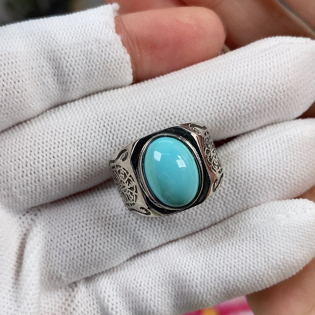 等***久绿松石银S925镶嵌珠宝奇石