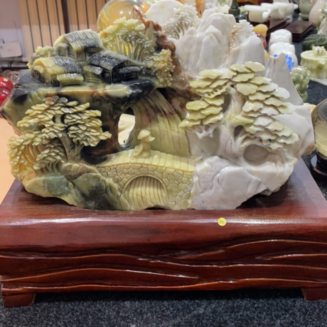 精美山水雕刻摆件家居客厅书房玄关装饰