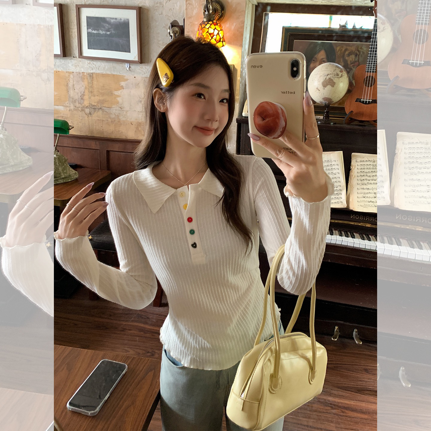 polo杏色温柔上衣