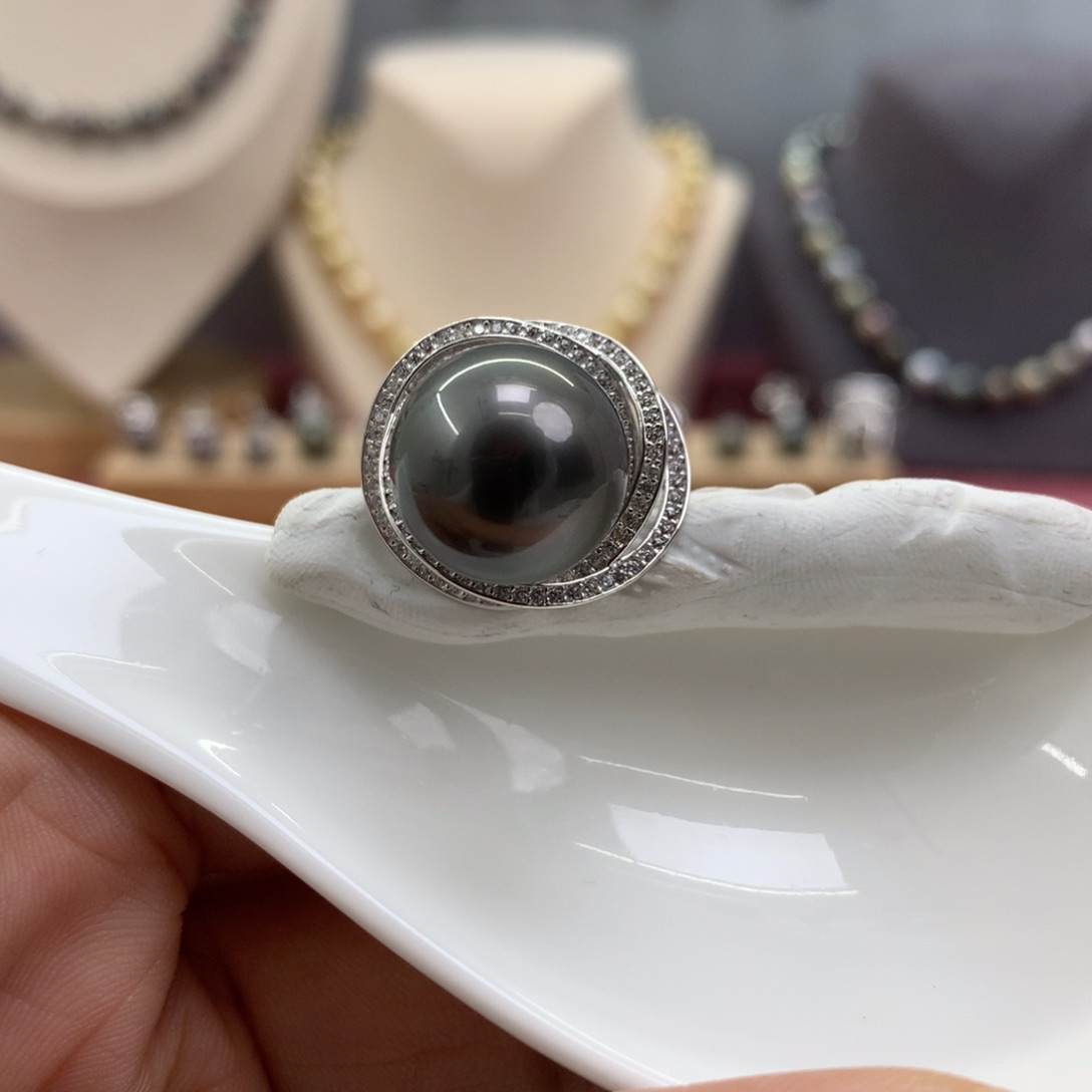 海水珍珠戒圈银S925镶嵌利*呀