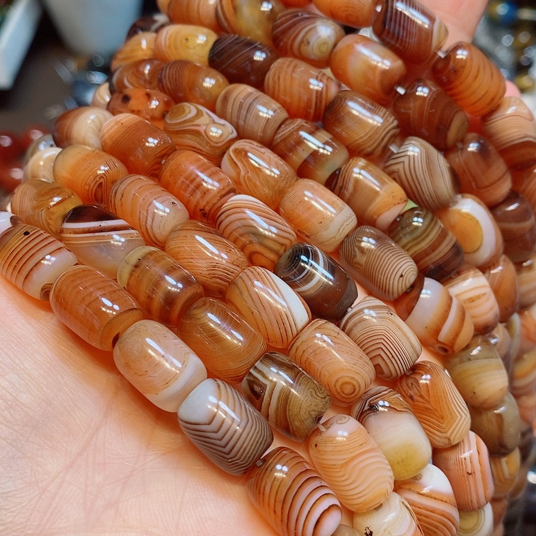 玛瑙/玉髓散珠天然波斯湾蚕丝红玛瑙桶10✖️14mm