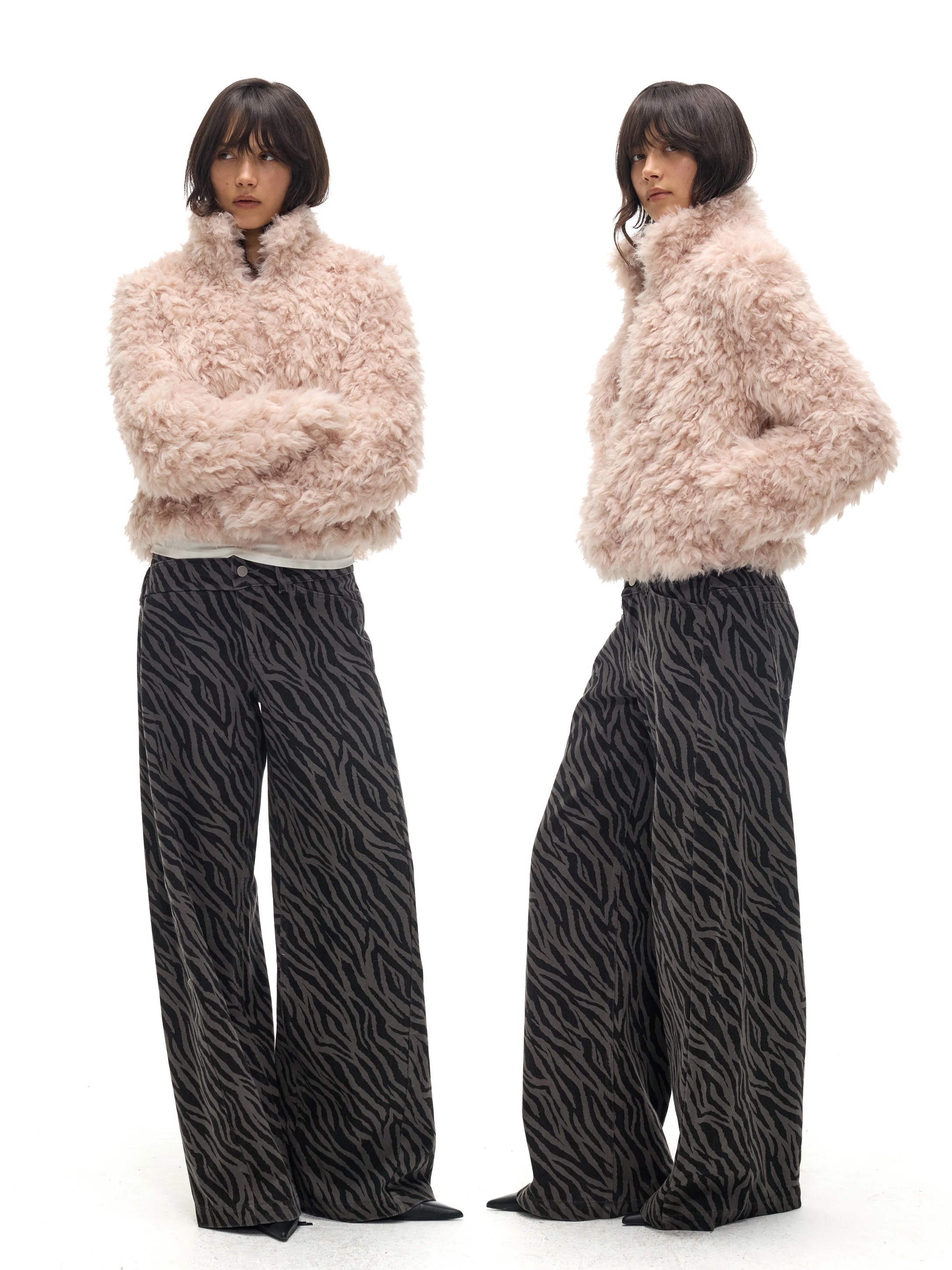 OPEN ENROLLMENT Dusk Fur Coat 小立领合身晕染毛毛外套 棕/粉