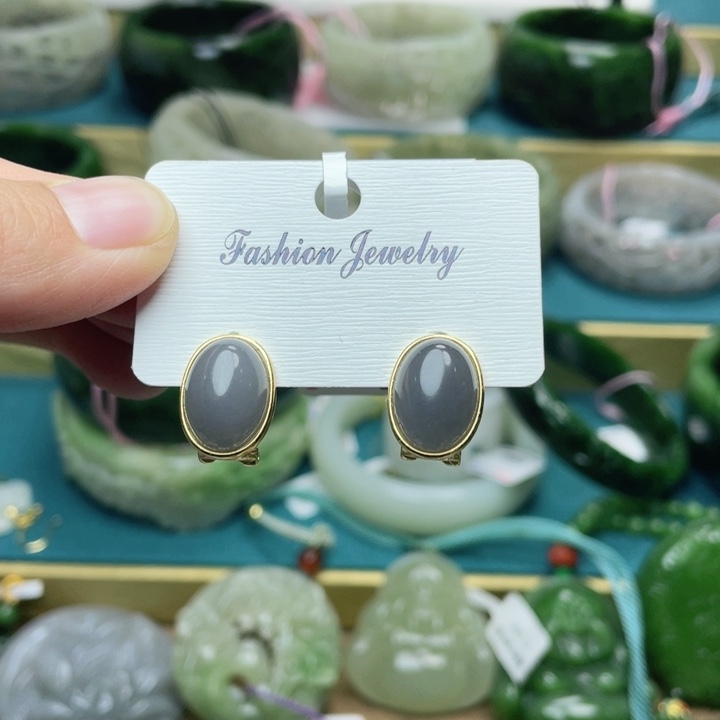 和田玉耳饰银S925镶嵌