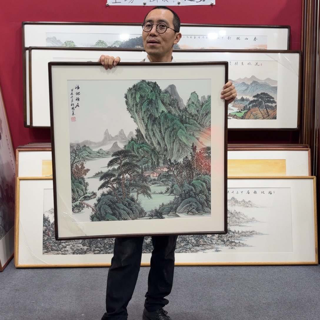 国画带框绘画80/80尺寸