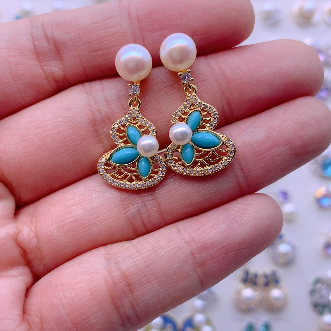 合金淡水珍珠耳饰