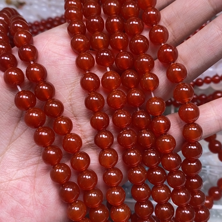 玛瑙/玉髓未镶嵌珠宝半成品卡8红玛瑙1条48颗