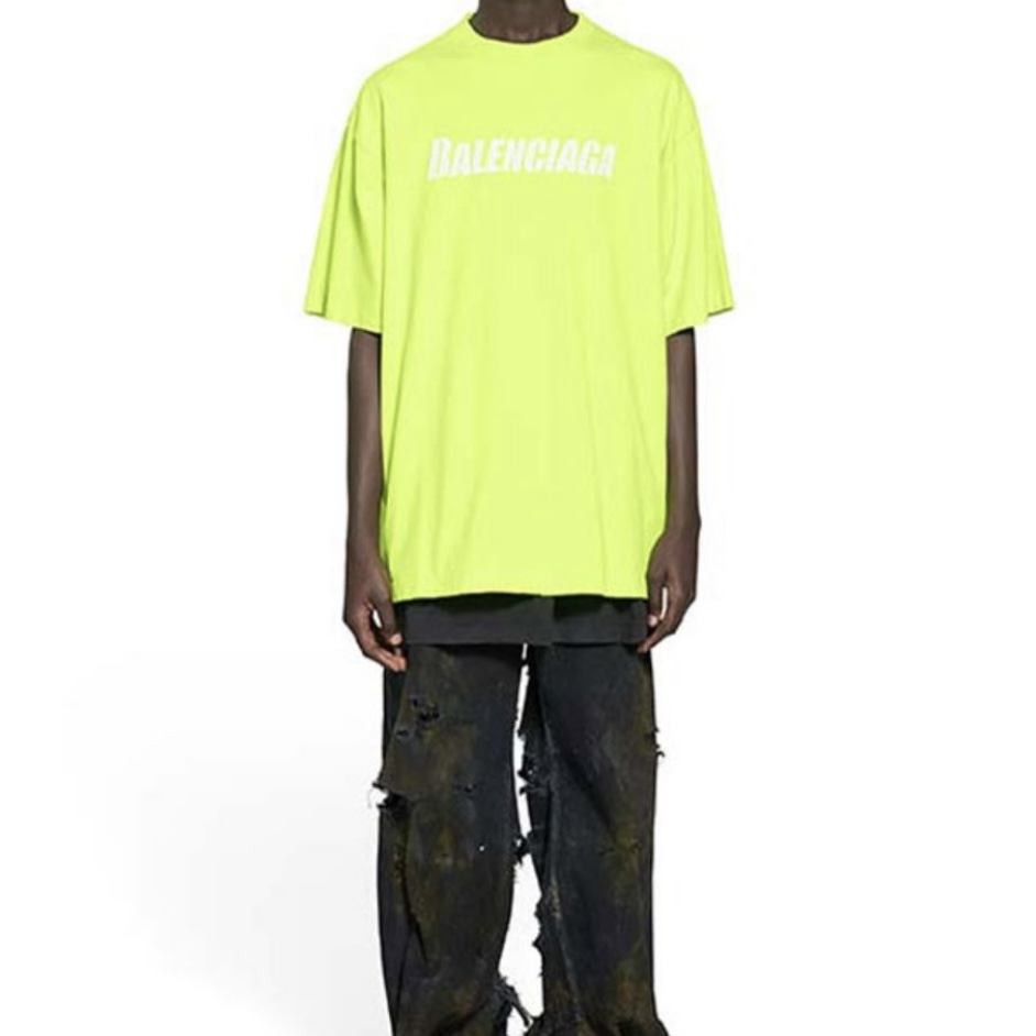 99新 Balenciaga/巴黎世家 3718/SS23荧光黄logo印花短袖/xs码