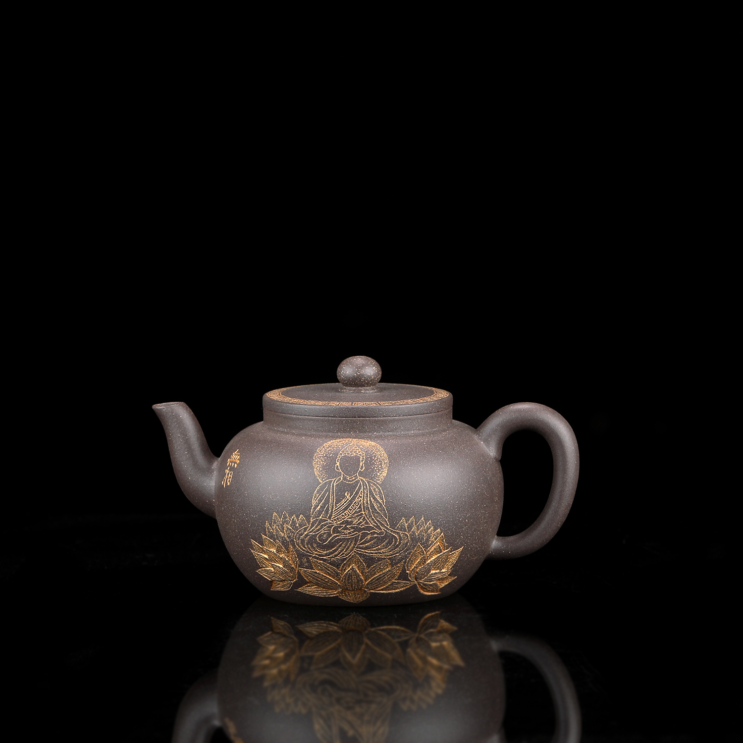 【央广非遗】乘风阁原创.天青泥【无相】微刻平盖莲子紫砂茶壶.150cc