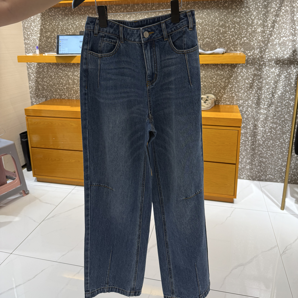 新款深蓝色宽腿牛仔长裤时尚百搭