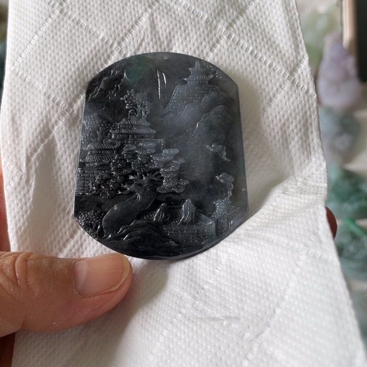 定制翡翠未镶嵌山水 毛货 无鉴赏期