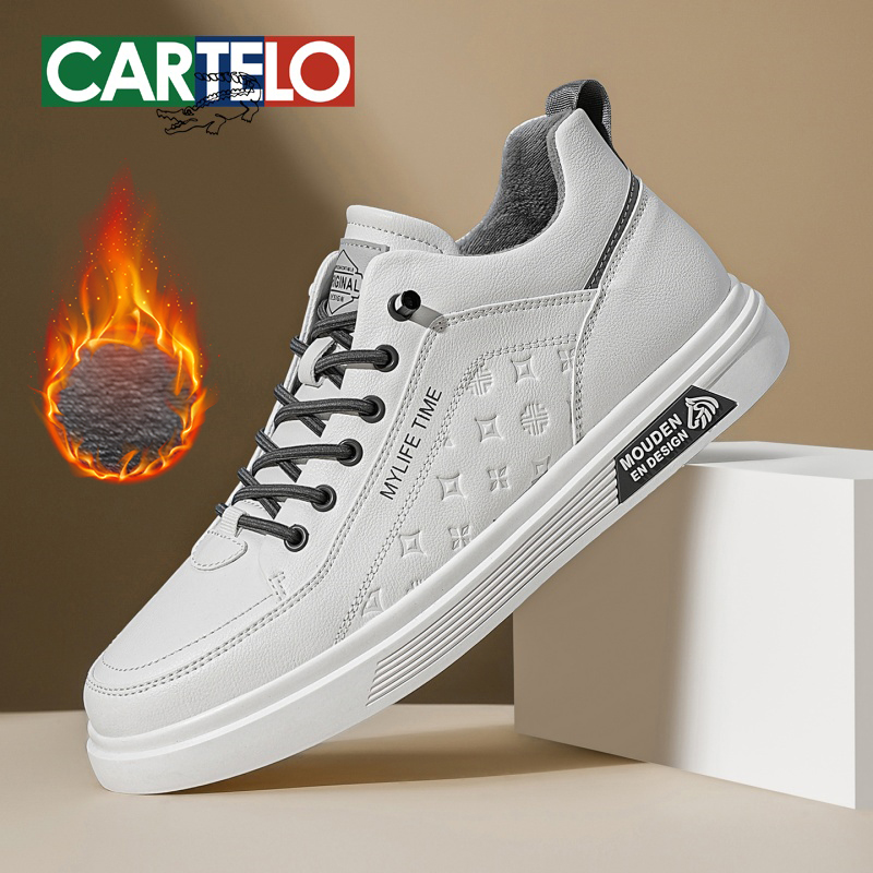 卡帝乐鳄鱼2025秋冬男鞋加绒保暖小白鞋防滑商务时尚休闲板鞋百搭