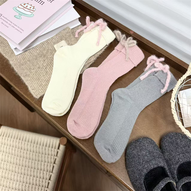 后跟甜美蝴蝶结袜子女秋冬天保暖搭子中筒袜日系可爱长袜少女风