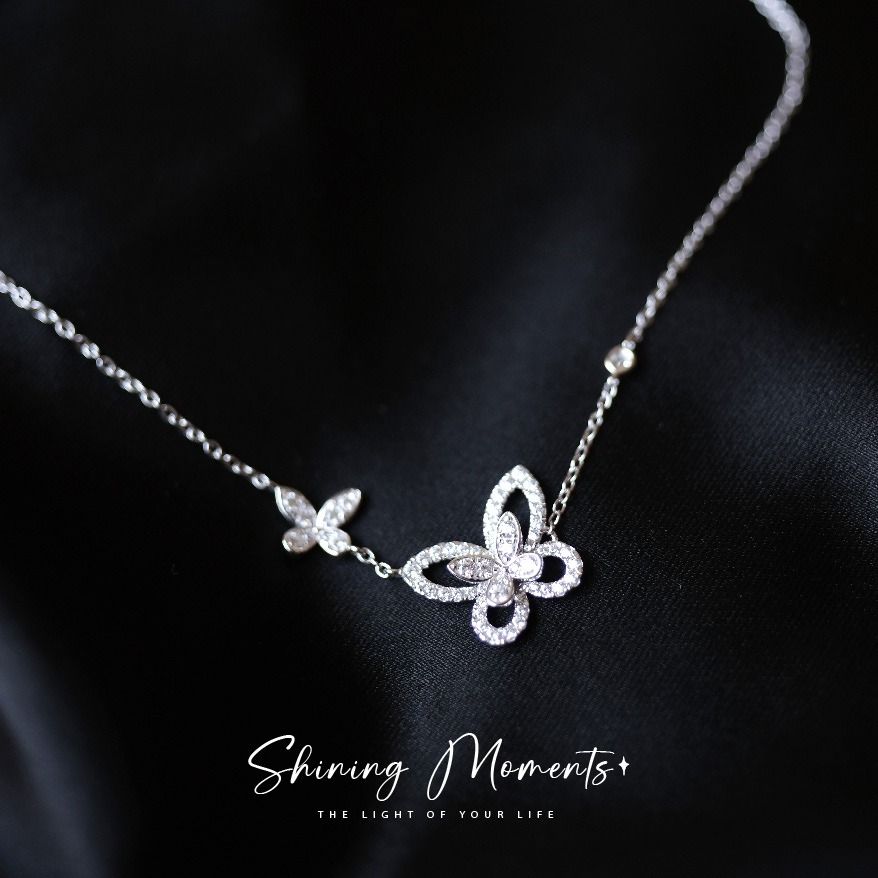 链子925银 满钻幻影双蝴蝶项链女新款轻奢小众纯银锁骨链