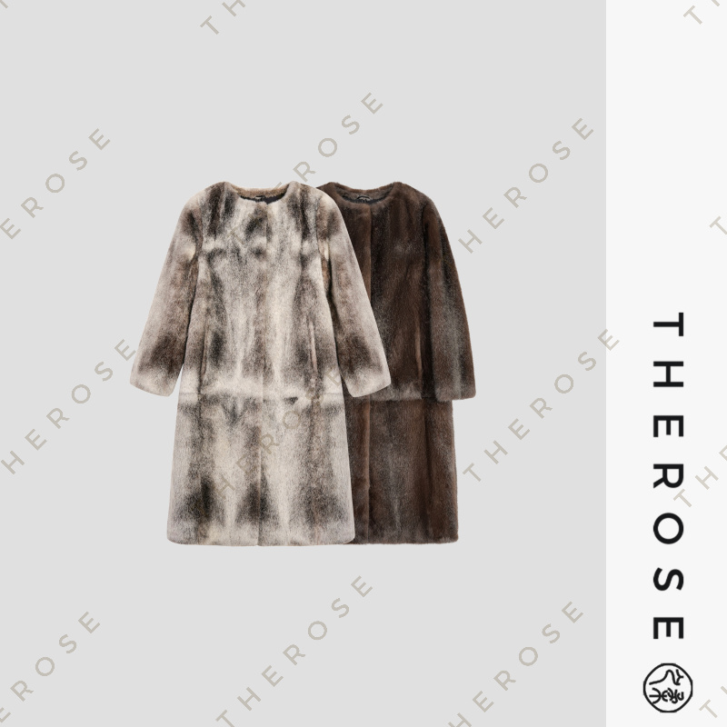 之柔【黑星辰】哥本哈根进口奢华长款水貂外套秋冬立裁圆领优雅上衣